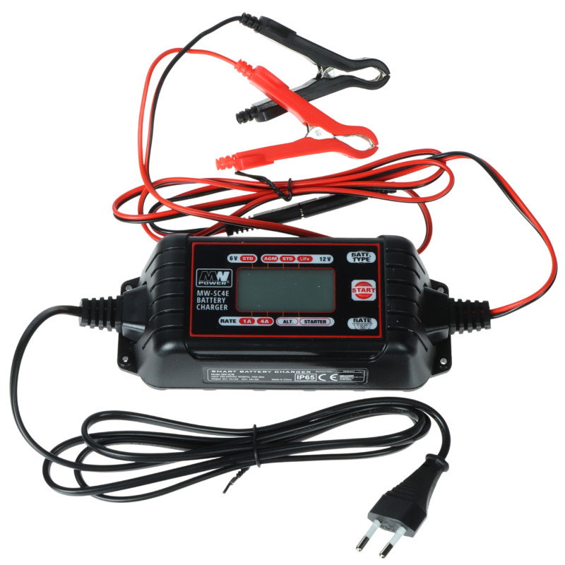 Inteligentni mikroprocesorski punjač 6V 12V za AGM Gel LiFePO4 baterije LCD ispravljač IP65 MW POWER MW-SC4E