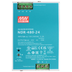 DIN Rail Switching Power Supply 24V DC 20A 480W High Efficiency MEAN WELL NDR-480-24