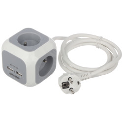 Regleta de 4 endolls 2x USB 2.1A allargador cub muntatge a taula vertical horitzontal blanc-gris ORNO OR-AE-13144