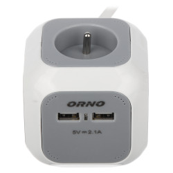 Разклонител с 4 гнезда 2x USB 2.1A удължител куб монтаж за плот вертикален хоризонтален бяло-сив ORNO OR-AE-13144