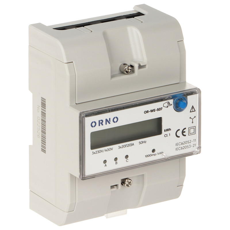 三相电能表 120A DIN导轨 LCD kWh 电能分表 ORNO OR-WE-507