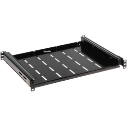 Utdragbar hylla för 19 tums RACK-skåp 1U djup 330mm 4-punktsfäste svart universell justerbar stål Signal P19S/330