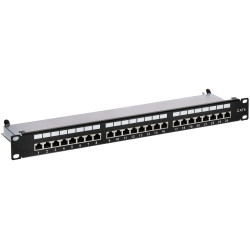 Patch Panel 24 Port RJ45 FTP Cat.6 1U 19 inch Shielded Black Network Cable Organizer Signal PP-24/RJ6-C/FTP