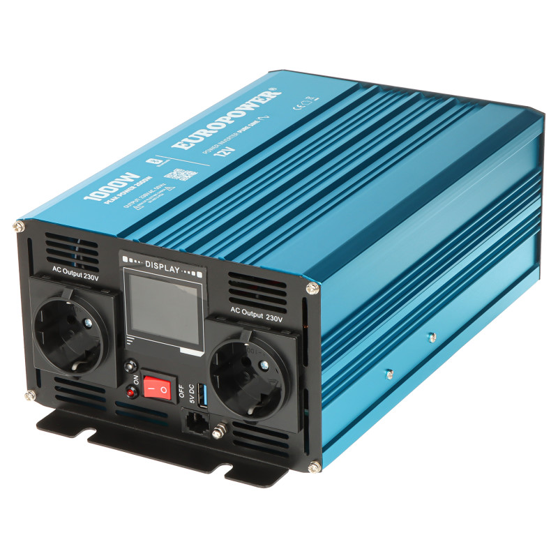 Bluetooth özellikli 12V/230V 1000W tam sinüs voltaj dönüştürücü EUROPOWER INV/12/1000/PS/S/B
