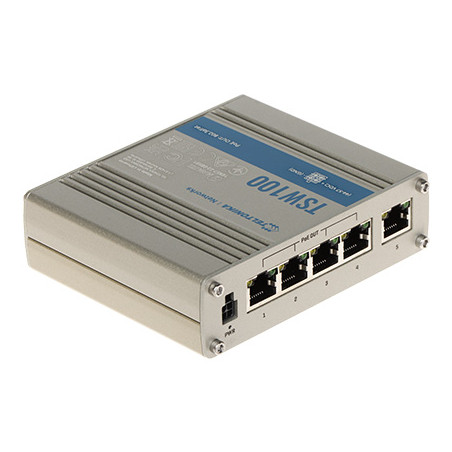 Switch industrial PoE de 5 puertos 4xPoE+ 10/100/1000 Mbps Teltonika TSW100