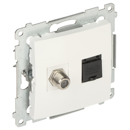 Presa terminal Tip F i RJ45 Cat.6 encastrada blanca per a marcs de la sèrie Premium Nature Multimedia Kontakt Simon DASFRJ45.01/