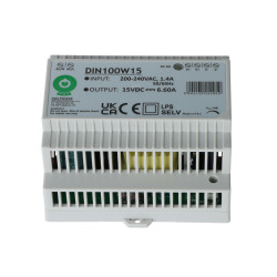 DIN导轨开关电源 15V DC 6.6A 99W 电压调节 TS35安装 稳压高效工业级 POS DIN100W15