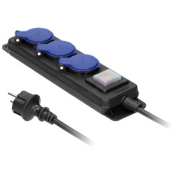 Regleta d'alimentació de taller allargador a prova d'esquitxades 3 endolls 5m IP44 cable de goma negre robust ORNO OR-AE-13192/5