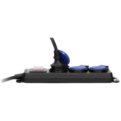 Workshop power strip splash-proof extension lead 3 sockets 5m IP44 black rubber cable robust ORNO OR-AE-13192/5M