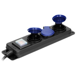 Workshop power strip splash-proof extension lead 3 sockets 5m IP44 black rubber cable robust ORNO OR-AE-13192/5M