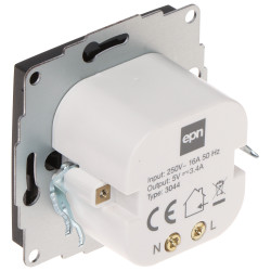 שקע טעינה משולש USB A+C שקוע שחור מודול מטען קיר 5V 3.4A טעינה מהירה אביזרים Elektro-Plast Nasielsk SANTRA/4108-19/EPN