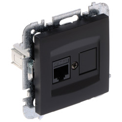 Компютърен краен контакт RJ45 UTP кат.5e за вграждане черен серия Santra LAN Ethernet мрежа за вграден монтаж Elektro-Plast Nasi