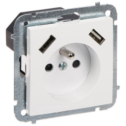 230V electrical socket with 2.1A USB charger flush-mounted white earthing shutter Elektro-Plast Nasielsk SANTRA/4188-10/EPN