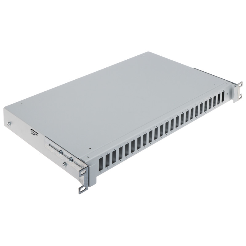 Fiberoptisk patchpanel 19 tommer 1U 24 porte SC Duplex LC Quad udtrækkelig skuffe grå STALFLEX TFDP-19-1U-24D-SC-G