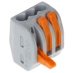 Электрычная хуткараздымная муфта 3-канальная з рычагамі набор 50 штук універсальная для дроту і шнура Wago WAGO-222-413*P50