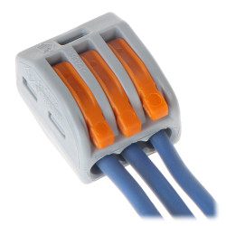 Электрычная хуткараздымная муфта 3-канальная з рычагамі набор 50 штук універсальная для дроту і шнура Wago WAGO-222-413*P50