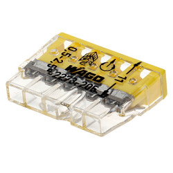 Elektrická svorka rýchlospojka 5-pólová na drôt 0.5-2.5mm2 Inštalačná spojka žltá súprava 100 kusov Wago WAGO-2273-205*P100