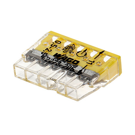 Regleta elèctrica de connexió ràpida de 5 pols per a fil de 0.5-2.5mm2 connector d'instal·lació groc conjunt de 100 unitats Wago