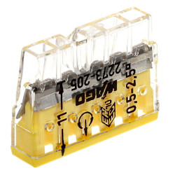 Conector Elétrico de Engate Rápido 5 Polos para Fio 0.5-2.5mm2 Amarelo Conjunto 100 unidades Wago WAGO-2273-205*P100