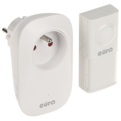 電池不要のキネティック式ワイヤレスドアベル 230Vコンセント付き 通信距離100m 58曲 IP55 EURA WDP-91H2