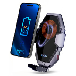 ที่ยึดโทรศัพท์ในรถยนต์พร้อมระบบชาร์จไร้สาย 15W แบบหนีบอัตโนมัติสำหรับช่องแอร์ USB-C Qi สีเงิน Xblitz XB-FX8-ELEGANCE