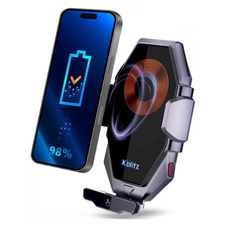 Autohoidik 15W induktiivlaadimisega automaatne klamber ventilatsioonirestile USB-C Qi hõbedane Xblitz XB-FX8-ELEGANCE