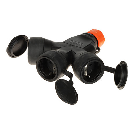 Portable triple hermetic socket IP54 IK08 Schuko black-orange construction workshop splitter Famatel XF188S-EPN