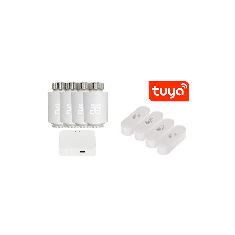 온도 센서 및 Tuya Smart ZigBee 게이트웨이가 포함된 스마트 온도 조절 밸브 4개 세트 ATLO ATLO-TH2-TUYA-ATLO-TH-TUYA-4