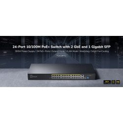 24-Port 10/100 Mbps PoE Switch with SFP and RJ45 Uplink CUDY FS1026PS1