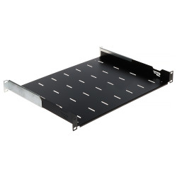 Adjustable shelf for RACK 19 1U cabinet depth 350-510mm load capacity 40kg black steel universal 4-point mounting STALFLEX S-RSA