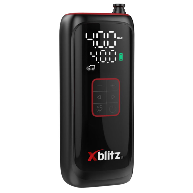 Prenosný mini akumulátorový kompresor funkcia powerbank LED baterka digitálny manometer USB-C príslušenstvo Xblitz XB-AIRMASTER
