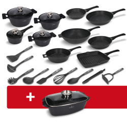 Zestaw 23 el. Garnki Patelnie Brytfanna Akcesoria Indukcja Gaz Piekarnik Powłoka Granitowa Greblon Zwieger ZW-EK-6575