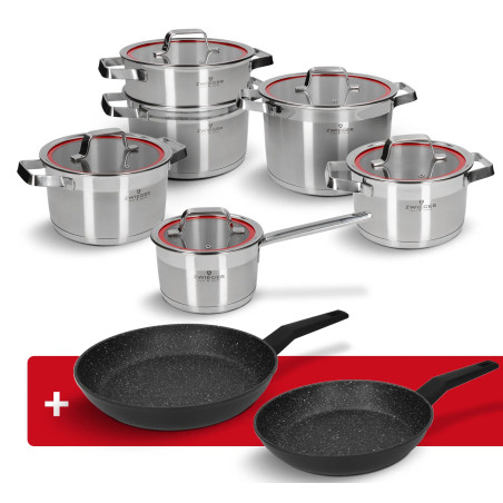 11-tlg. Topfset und Pfannen 24 28 cm Edelstahl Induktion Kochgeschirr Set Zwieger ZW-EK-5370