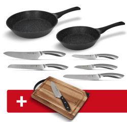 Zestaw patelni i noży 7 el. + deska z nożem i ostrzałką Optima indukcja powłoka nieprzywierająca Zwieger ZW-EK-6063