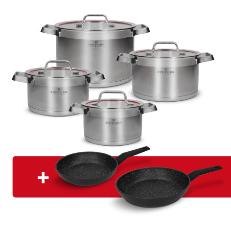 8-delige set stalen pannen en koekenpannen 24cm 28cm inductie gas keukenset Zwieger ZW-EK-6278