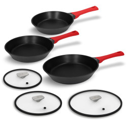 Ensemble de 3 poêles et 3 couvercles en verre Greblon antiadhésif induction gaz Zwieger ZW-EK-6476