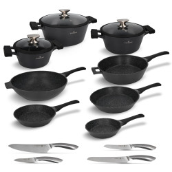 Ensemble de casseroles poêles et couteaux 15 pièces revêtement granit induction compatible four Zwieger ZW-EK-0870