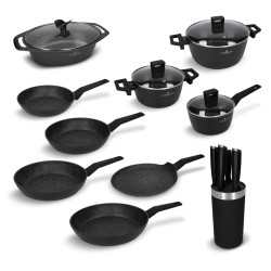 19-delt sett med kjeler panner langpanne og kniver i blokk induksjon Marble Stone belegg ZWIEGER ZW-EK-4212