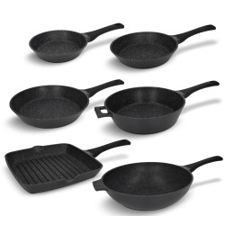 6 Piece Frying Pan Set Induction Gas Non-stick Greblon Black Stone Zwieger ZW-EK-2065
