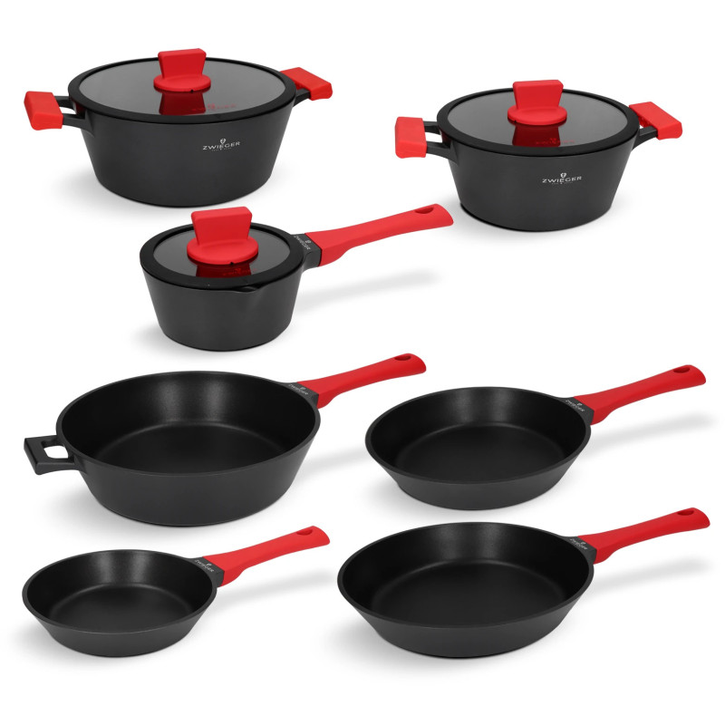 Juego de 10 piezas de utensilios de cocina con revestimiento Greblon para inducción y horno ZWIEGER ZW-EK-2263