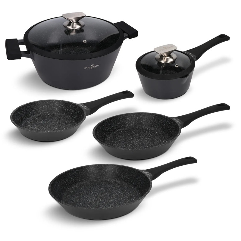 Juego de ollas y sartenes 7 piezas revestimiento de granito Greblon inducción para horno Zwieger ZW-EK-3628