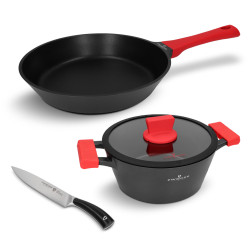 Juego de cocina 4 piezas Olla 24cm Sartén 28cm Cuchillo Revestimiento Greblon Inducción Apto para horno ZWIEGER ZW-EK-2317