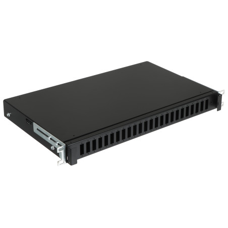Οπτικός κατανεμητής 19 ιντσών 1U 24 θυρών SC Duplex LC Quad συρόμενο συρτάρι μαύρο με οργανωτή καλωδίων STALFLEX TFDP-19-1U-24D-