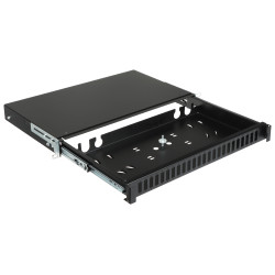 Οπτικός κατανεμητής 19 ιντσών 1U 24 θυρών SC Duplex LC Quad συρόμενο συρτάρι μαύρο με οργανωτή καλωδίων STALFLEX TFDP-19-1U-24D-