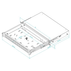 แผงกระจายสายไฟเบอร์ออปติก 19 นิ้ว 1U 24 พอร์ต SC Duplex LC Quad แบบลิ้นชักเลื่อน สีดำ พร้อมตัวจัดระเบียบสาย STALFLEX TFDP-19-1U-