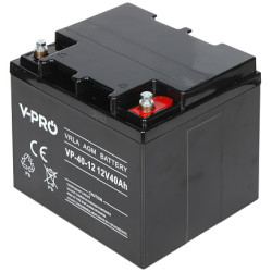 แบตเตอรี่ AGM 12V 40Ah VPRO ไม่ต้องบำรุงรักษา สำหรับ UPS ระบบสัญญาณเตือนภัย โซลาร์เซลล์ และระบบสำรองพลังงาน V-PRO 12V/40AH-VPRO