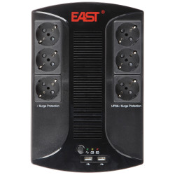 Záložný zdroj UPS 650VA 390W AVR 6 zásuviek Schuko prepäťová ochrana filter EMI RFI USB UPSmart EAST AT-UPS650-PLUS