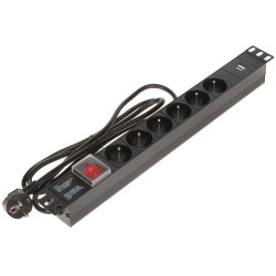 19 inç RACK kabin için güç dağıtım ünitesi 1U 6 priz 230V 16A 3680W 2x USB 5V 3A anahtarlı 1.8m kablo siyah uzatma kablosu Delta