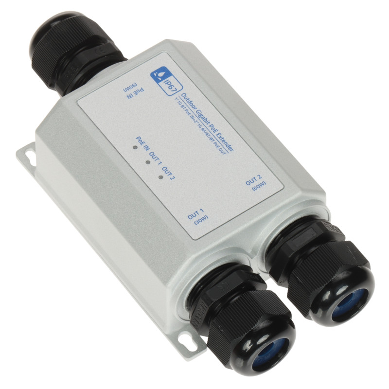 Gigabit PoE extender 1x2 IP67 väline LAN RJ45 90W hermeetiline võimendi DELTA NETWORK SPT-POE/2-POE-1G-IP67