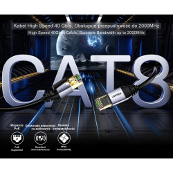 Patchcord RJ45 S/FTP Cat. 8 40Gbps 2000MHz Blindado SSTP 15m Preto Profissional LAN UNITEK C18149AGY03-15M